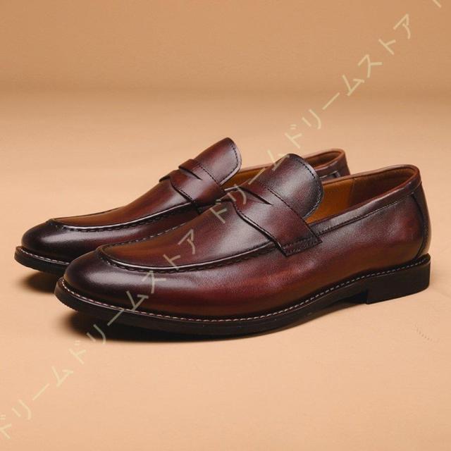 モカシン メンズ 本革 フラット 紳士靴 コインローファ レトロ