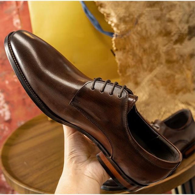 ビジネスシューズ メンズ 本革 プレーントゥ 紳士靴 レースアップ 外