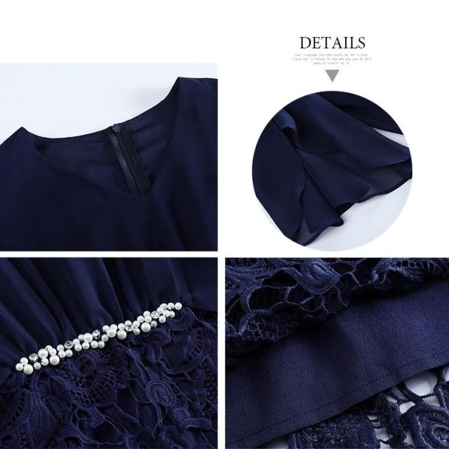 ワンピース レデイース 40代 膝丈 ドレス 袖あり レース ドルマン