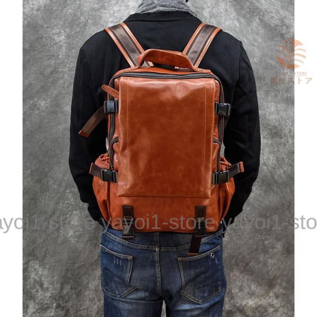 本革 リュックサック ファション 撥水 メンズ レザー バックパック 14