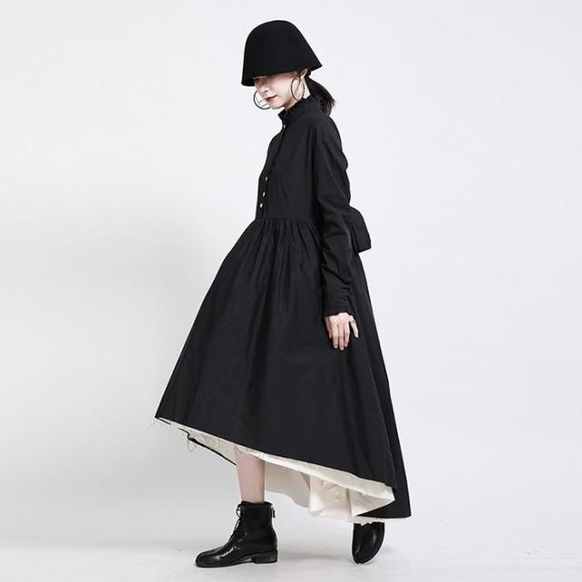 『クラシカルデザインワンピース』ロング ワンピース レディース ワンピース 長袖 アシンメトリー クラシカル フォーマル 結婚式 パーティードレス