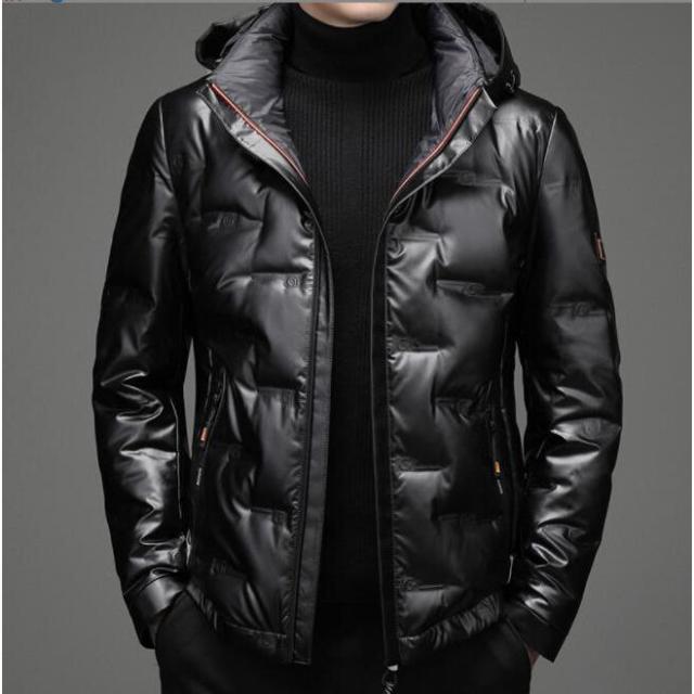 【タイムセール送料無料　】ダウンジャケット シームレスダウン メンズ ハイネック バックプリント アウター フード付き 撥水加工 防寒