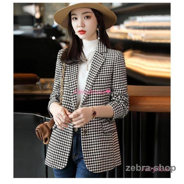 テーラードジャケット レディース 40代 長袖スーツジャケット 千鳥格子