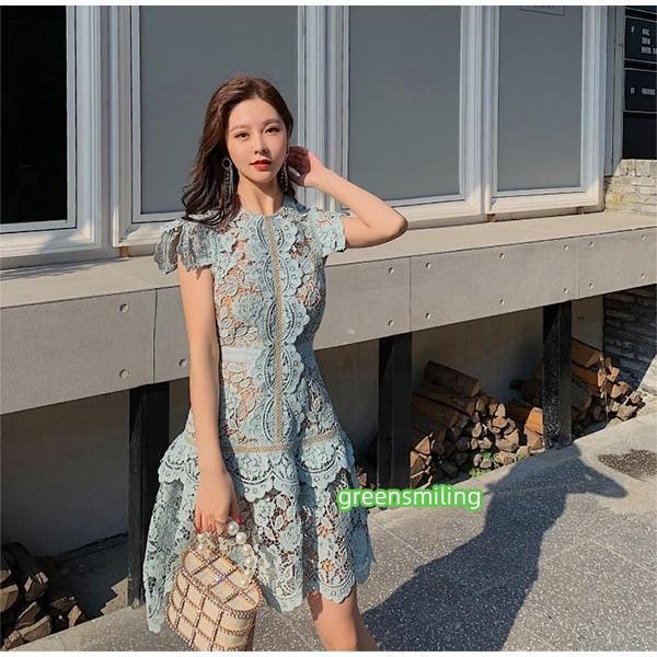 パーティードレス レディース レース ワンピース Vネック 総レース