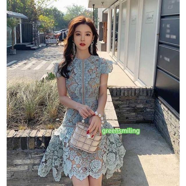 パーティードレス レディース レース ワンピース Vネック 総レース