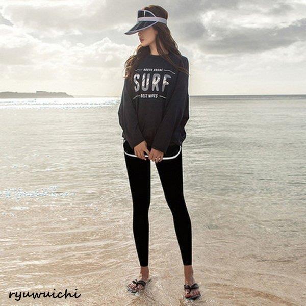 水着レディースラッシュガードレディースセットおしゃれ水着体型カバー半袖パンツレギンス上下セットラッシュガード