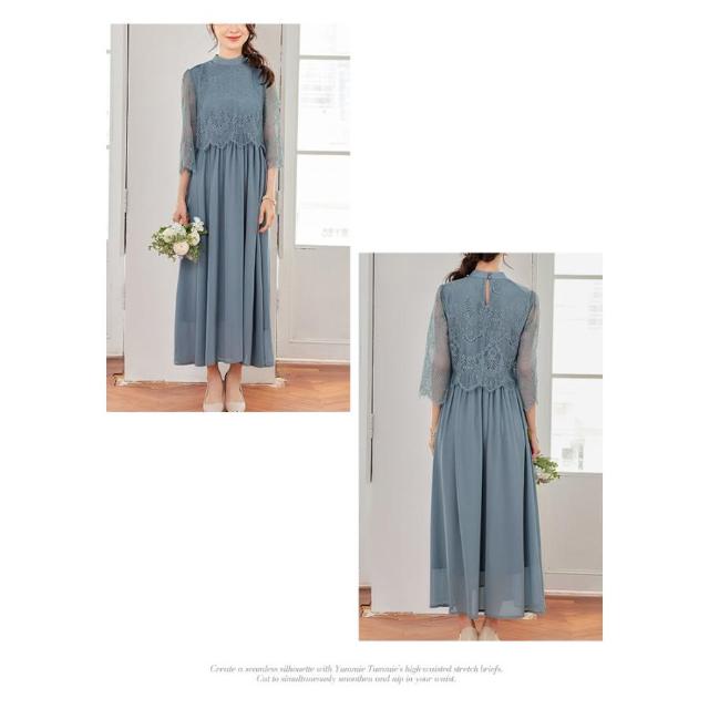 パーティードレス レディース 春 夏 春夏 紺 結婚式 ドレス ワンピース ミディアム ロング グリーン ラベンダー ネイビー レース フレア Aライン 送料無料_11