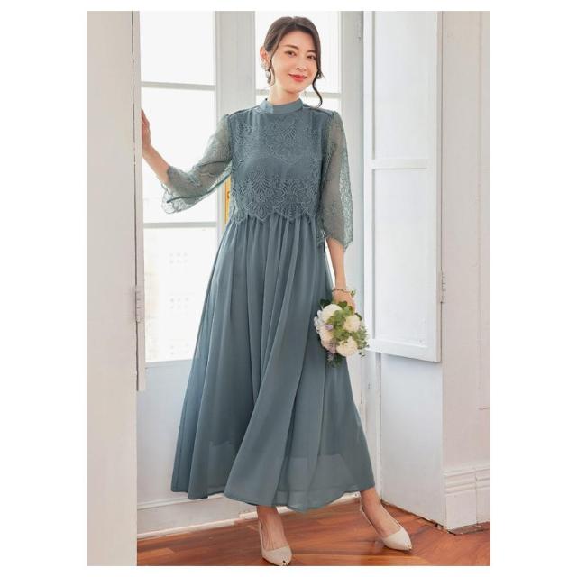 パーティードレス レディース 春 夏 春夏 紺 結婚式 ドレス ワンピース ミディアム ロング グリーン ラベンダー ネイビー レース フレア Aライン 送料無料_13