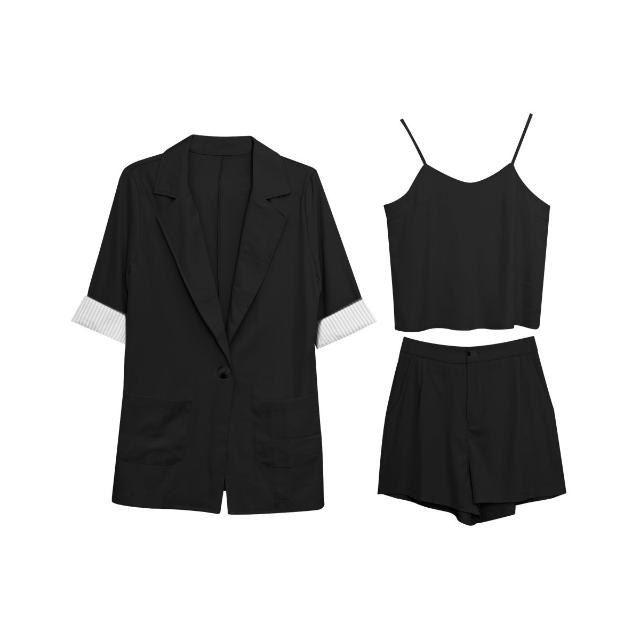 セットアップ レディース スーツ 春 夏 春夏 黒 ジャケット 3点セット 上下セット ショート キャミソール ブラック ベージュ ピンク キャメル 20代 セットアップ レディース スーツ 春 夏 春夏 黒 ジャケット 3点セット