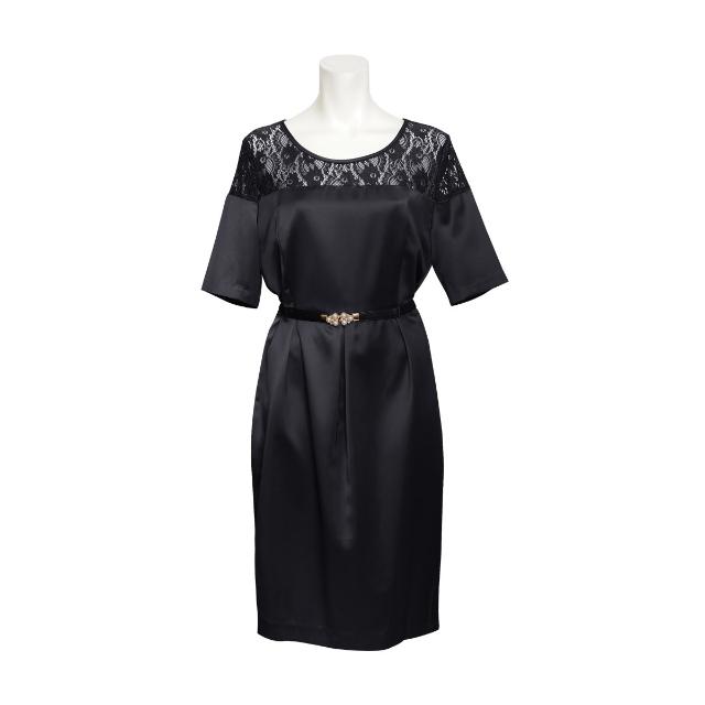 パーティードレス レディース 結婚式 黒 ワンピース ひざ丈 半袖 大人