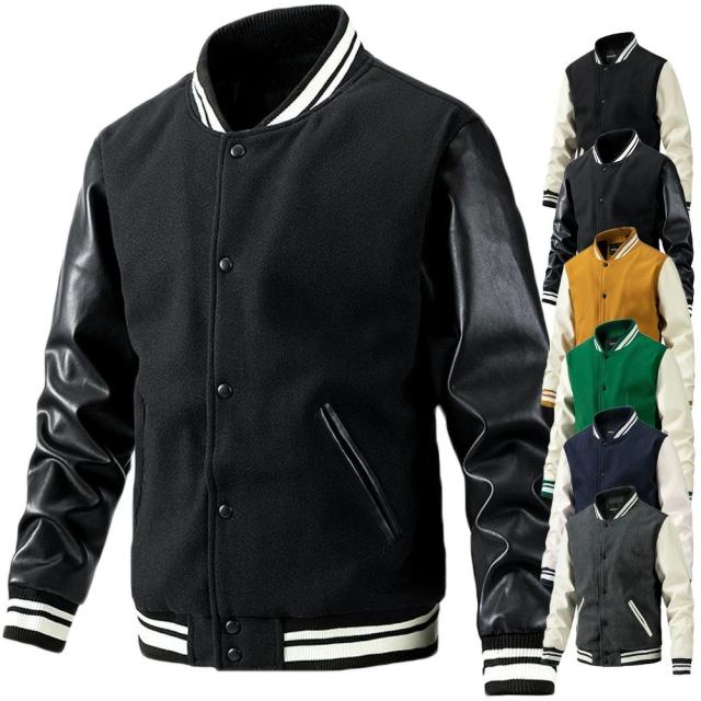 スタジャン メンズ メルトン ジャケット 中綿 ブルゾン スタジアムジャンパー 配色 切り替え 野球服 あったか アウター ブルゾン ライン入り メンズファッション 秋服 冬服 秋冬 厚手 防寒着 防寒 袖レザー M~3XL かっこいい 6,173円