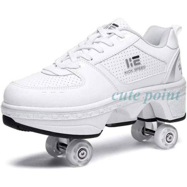 ローラースケート ローラーシューズ スニーカー 4輪タイプ 変形 自動ウォーキングシューズ 通気性抜群 取り外し可能 女性 男性 運動