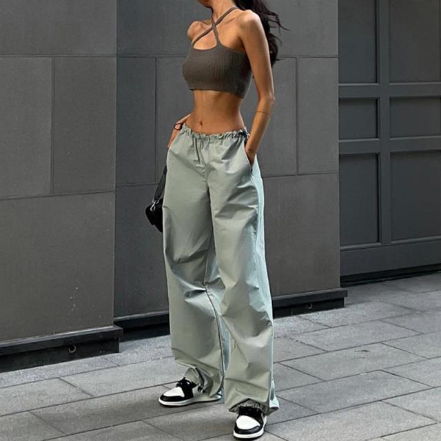 カーゴパンツ レディース ミリタリー ワイドパンツ ウエストゴム ヒップホップ ダンス ファッション カジュアル おしゃれ ゆったり 美シルエット 夏 カーゴパンツ