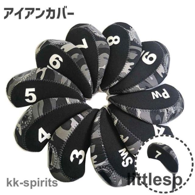 アイアンカバー ヘッドカバー 10個セット ゴルフ用品 ゴルフアクセサリー 番手付き 3?9 A PW SW 傷防止 保護 迷彩 おしゃれ