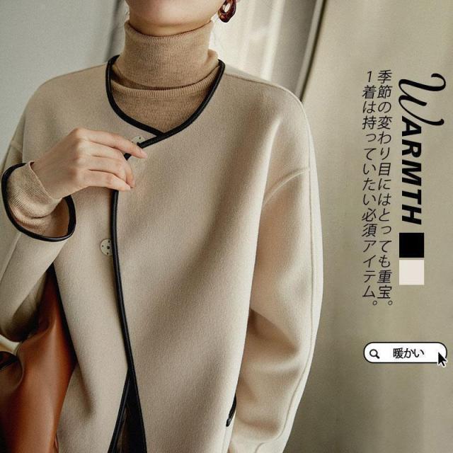 【爆買】ノーカラーコート レディース ラシャコート ラシャ ジャケット ショートコート 冬服 秋冬 春秋 ゆったり 暖かい 羽織り サイドスリット カジュアル コート