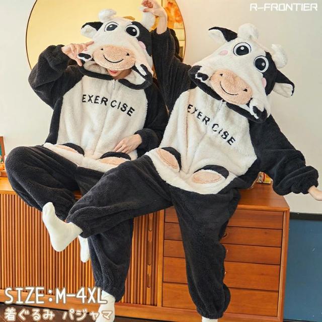 着ぐるみパジャマ カップル ペア パジャマ 大人用 ルームウェア もこもこ 動物 うし 乳牛 ペア 着ぐるみ パジャマ 冬 もこもこ パジャマ お揃い オールインワン ペアパジャマ モコモコ 裏起毛 着る毛布 秋冬 プレゼント ナイトウェア フリース 部屋着 中学生 修学旅行 北海道