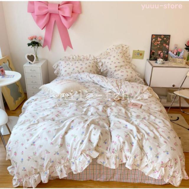 韓国風 寝具 布団カバーセット シングル セミダブル レディース 姫系
