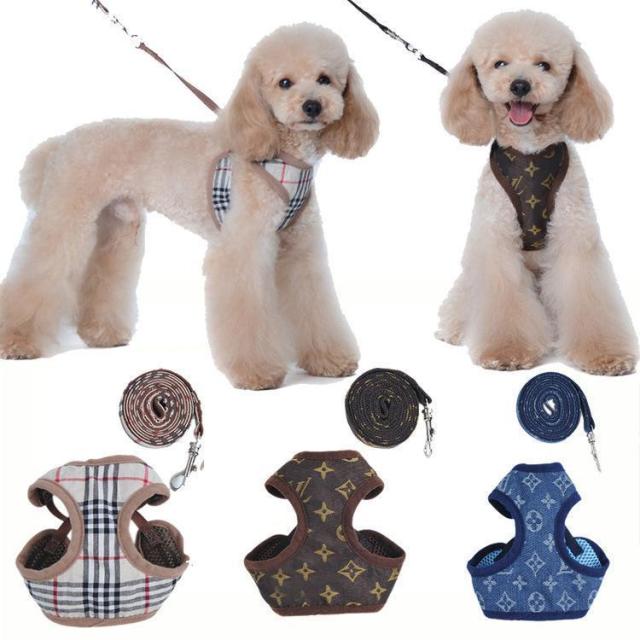 犬 ハーネス リード付 ペット 服 タータンチェック ウェアハーネス 胴輪 キャット ドッグ メッシュ チェック