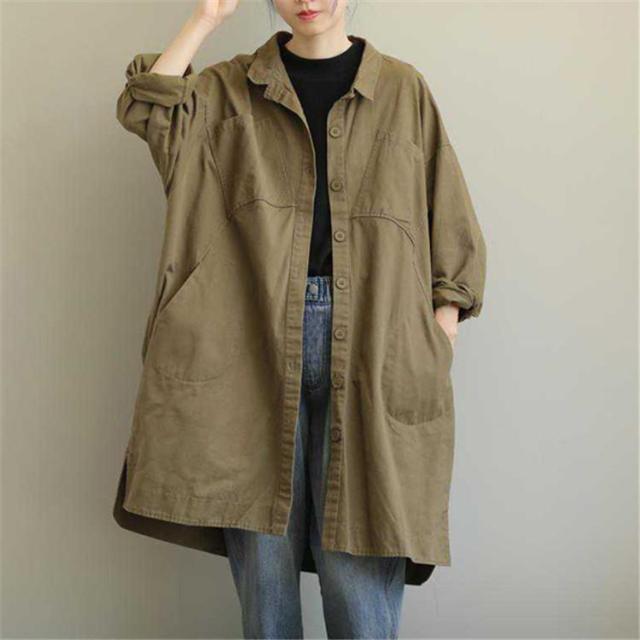 スプリングコート レディース 薄手 トレンチコート 春 ゆったり ロング丈 体型カバーアウター コート カジュアル オーバーサイズ 大きいサイズ 春秋