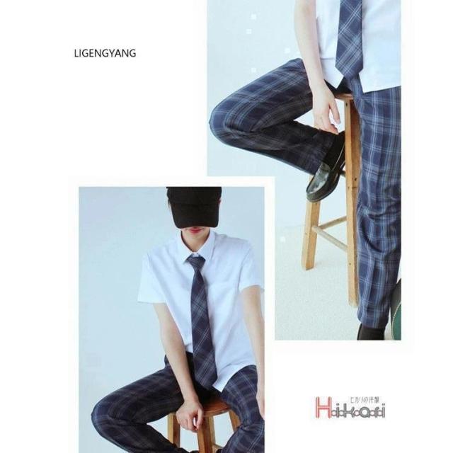 2点セット 制服 スクールパンツ ロングパンツ 男子 高校生 ズボン チェック ネクタイ キッズ 男の子 小学生 入学 発表会