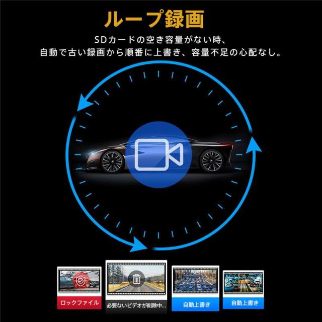 ドライブレコーダー 前後 ミラー型 4K 超広角 12インチ GPS 同時録画 Gセンサー 駐車監視 動体検知 HDR夜視 ループ録画 リバース連動