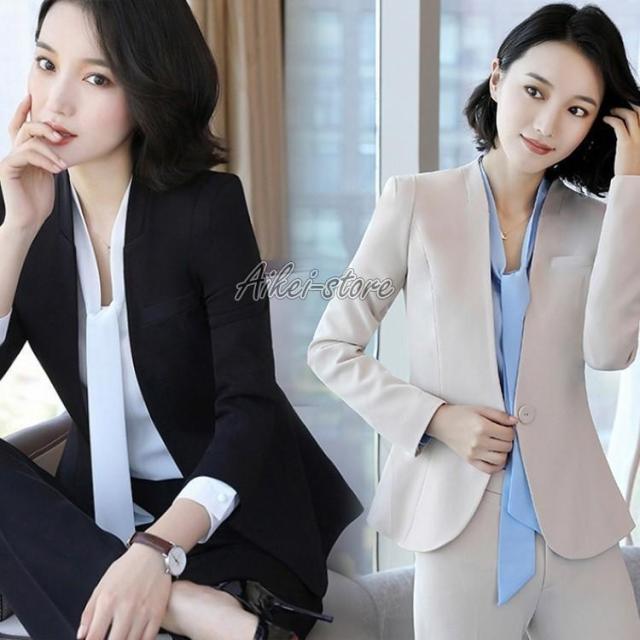 セットアップ 3点セット 上下セット スーツセット レディース 春秋 就活 就職活動 通勤 OL リクルート お洒落 カジュアル きれいめ 着痩せ 2色