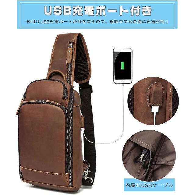 LANNSYNE 本革 ボディバッグ ワンショルダーバッグ メンズ ナッパ