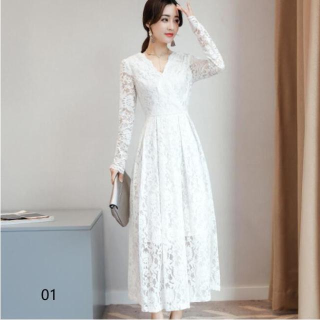 パーティードレス 結婚式 40代 20代 ロング丈 袖あり 長袖 大きいサイズ フォーマルドレス レースワンピース お呼ばれ 二次会 披露宴 謝恩会 上品 着痩せ