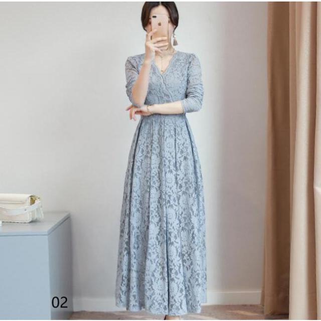 パーティードレス 結婚式 40代 20代 ロング丈 袖あり 長袖 大きいサイズ フォーマルドレス レースワンピース お呼ばれ 二次会 披露宴 謝恩会 上品 着痩せ