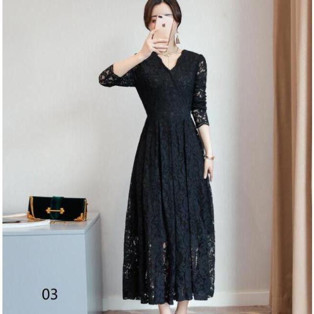 パーティードレス 結婚式 40代 20代 ロング丈 袖あり 長袖 大きいサイズ フォーマルドレス レースワンピース お呼ばれ 二次会 披露宴 謝恩会 上品 着痩せ