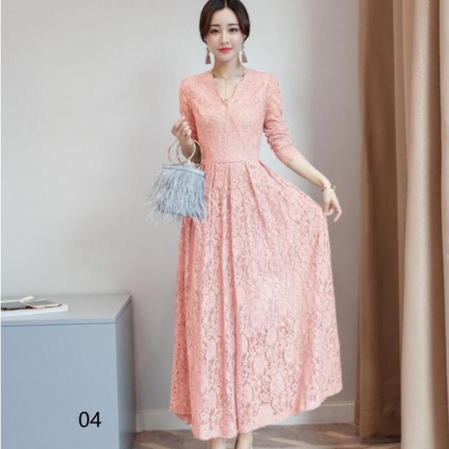 パーティードレス 結婚式 40代 20代 ロング丈 袖あり 長袖 大きいサイズ フォーマルドレス レースワンピース お呼ばれ 二次会 披露宴 謝恩会 上品 着痩せ