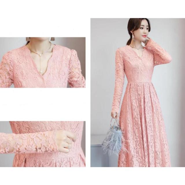 パーティードレス 結婚式 40代 20代 ロング丈 袖あり 長袖 大きいサイズ フォーマルドレス レースワンピース お呼ばれ 二次会 披露宴 謝恩会 上品 着痩せ