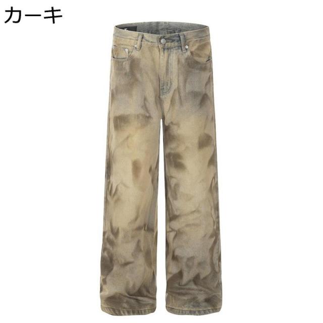 ワイド デニムパンツ ヴィンテージ 秋冬 Ｇパン メンズ バギージーンズ 大きいサイズ ストレート ウォッシュ加工 ジーパン おしゃれ_1