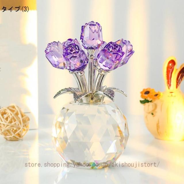 クリスタルバラガラス 置物 オーナメント クリスタル 花 テーブルデコレーション ギフト ラッキーギフト クリスタルガラスブーケ フラワー_3