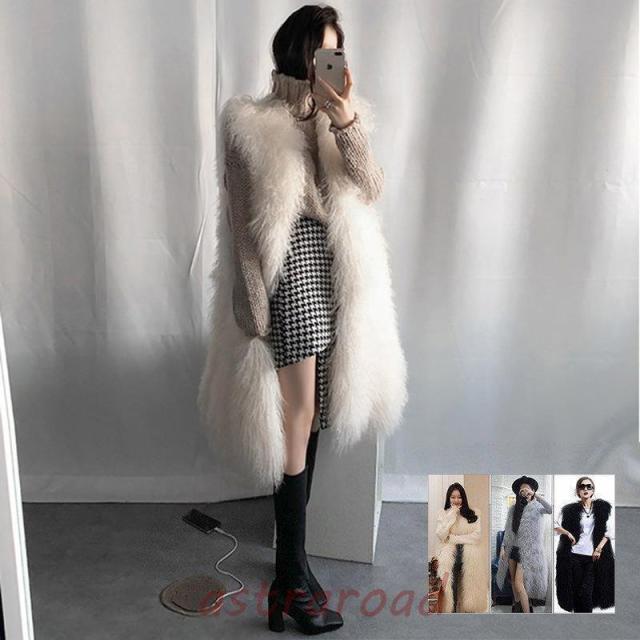 ファーベスト ロング丈 毛皮ベスト レディース 無地 もこもこ ふわふわ ボアベスト 防寒 厚手 保温 暖かい 秋冬 アウター トップス きれいめ おしゃれ