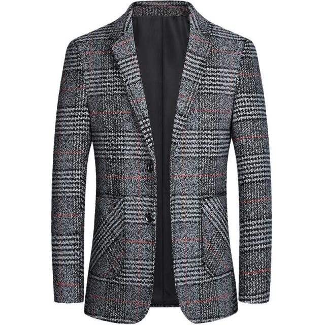 テーラードジャケット メンズ チェック柄 ブレザー ビジネスジャケット スーツジャケット ツイード 2ツボタン ジャケット カジュアル