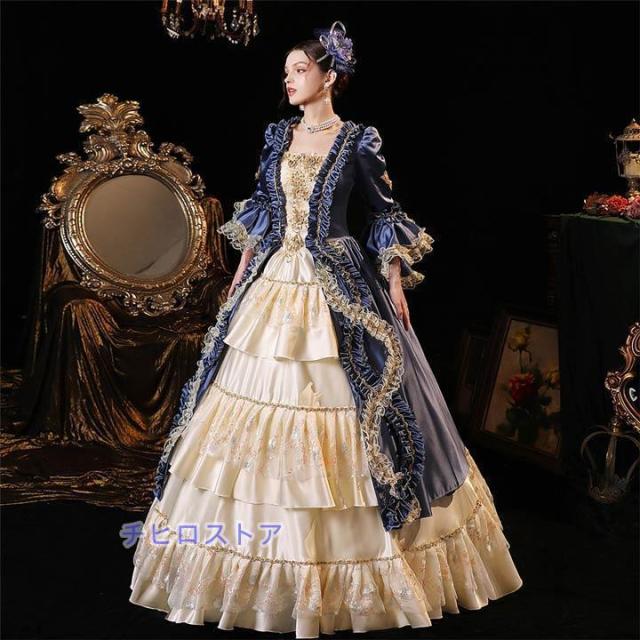 貴族ドレス ステージ衣装 お姫様ドレス 舞台衣装 オペラ声楽 中世貴族風 お姫様ドレス 宮廷 貴族ドレス ジャガード織 パーティー 中世ドレス_1