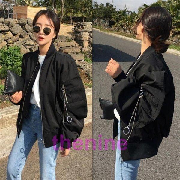 ミリタリージャケット　レディース春薄手ナイロン生地黒フライトジャケット　ゆったり大きいサイズブルゾンジャンパー