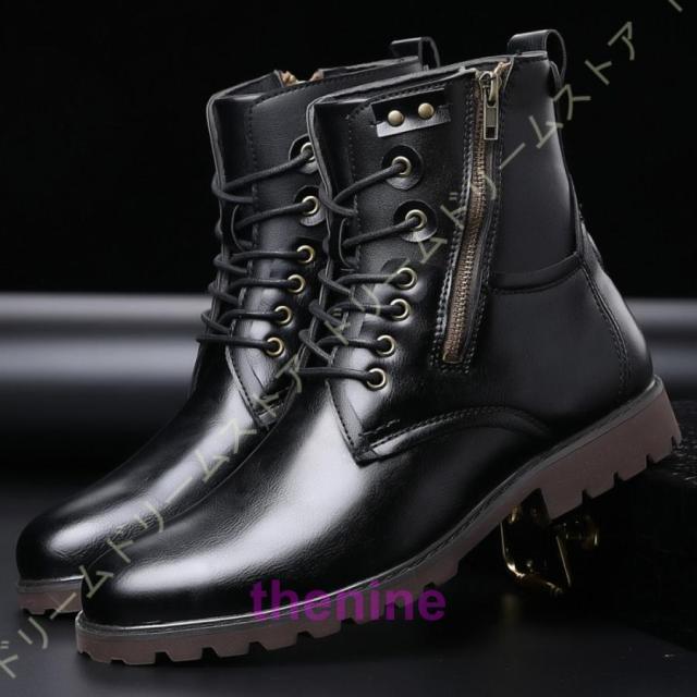 ショートブーツ バイクシューズ ビンテージ ライダーブーツ メンズ サイドジッパー レースアップ ソフトクッション バイク用品 事務所履き 超繊維 立ち仕事 ショートブーツ バイクシューズ ビンテージ ライダーブーツ メンズ