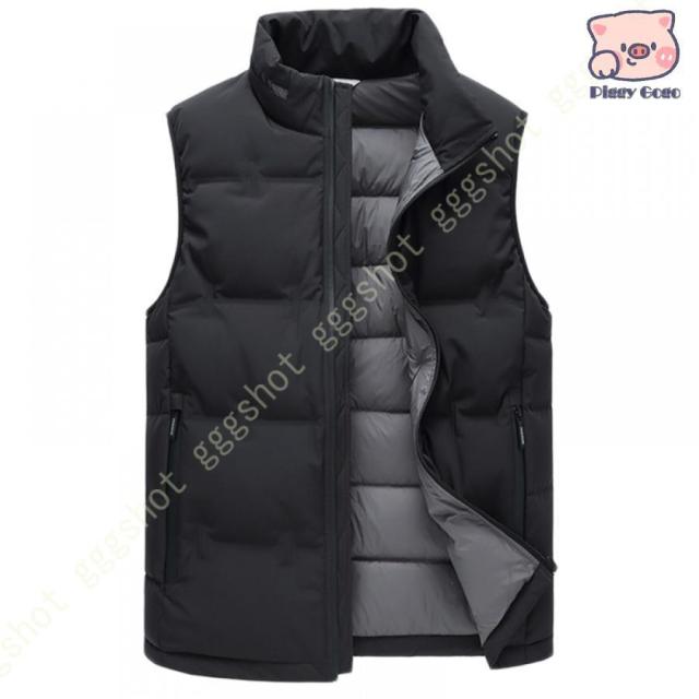 ダウンベスト メンズ 中綿ベスト 防寒コート 秋 冬 春 防風 アウトドア スタンドカラー シンプル 光沢感 アウター ジップアップ ポケット付き 袖なし