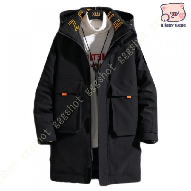 ダウンジャケット メンズ ダウンコート ベンチコート ストリート フード付き 軽量 保温 アウター 防寒 防風 冬服 冬 彼氏 男性 ジャンパー おしゃれ あったか