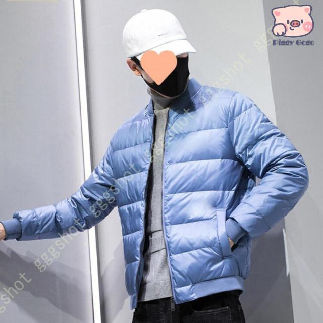 ダウンジャケット メンズ ショート丈 ダウンコート 薄手 冬 立ち襟 光沢感 防風 保温性 綿入り ダウン 中綿ジャケット 秋冬 シンプル 男性用 おしゃれ