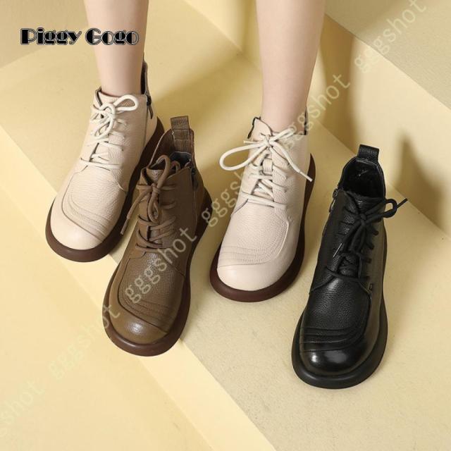 ブーツ レディース アンクルブーツ 本革 レザー 秋冬 裏起毛 ボア付きレースアップブーツ 厚底 ショートブーツ 滑り止め 歩きやすい 履きやすい ハイカット