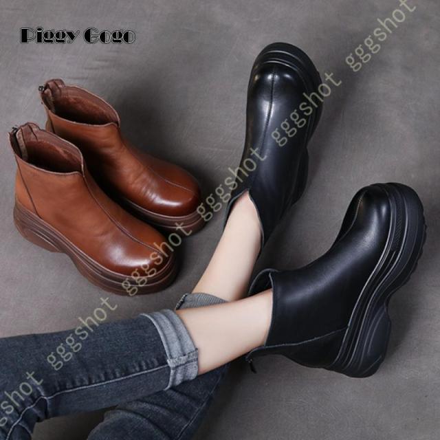 ブーティー 厚底靴 ショート丈 レディース 7cm 厚底ブーツ バックジッパー ハイヒール ショートブーツ アンクルブーツ バックジップ 袴 ブーツ 歩きやすい