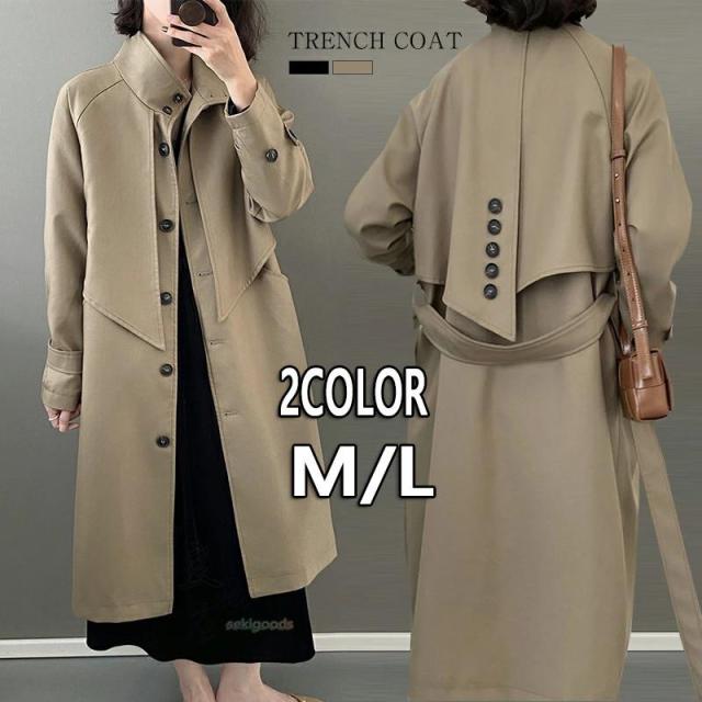 トレンチコート レディース スプリングコート ロング黒 高級 スレンダーライン 細身 裏チェック 母の日 プレゼント 入学式 卒業式 通勤 通学