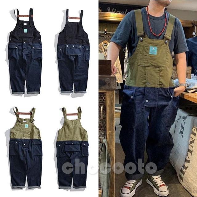 オーバーオール デニム 切り替 メンズ サロペットパンツ ジーンズ つなぎ オールインワン ペインター ワークパンツ 作業服 おしゃれ アメカジ カーゴパンツ