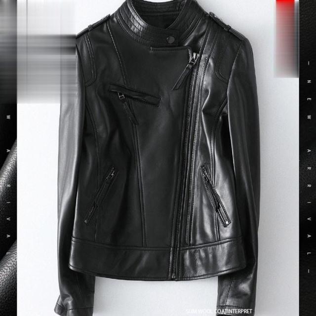 レディース革ジャン 本革　秋冬　レザージャケット ライダースジャケット 立ち襟 ラム革 カジュアル バイクウェア シングル 女性用　上品　防寒防風