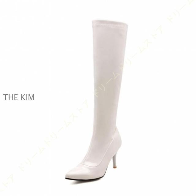 ロングブーツ レディース ピンヒール ニーハイブーツ ハイヒール ポインテッドトゥ 8.5cm ヒール ロングブーツ エナメル 黒 白 赤 ファッション サイドジップ