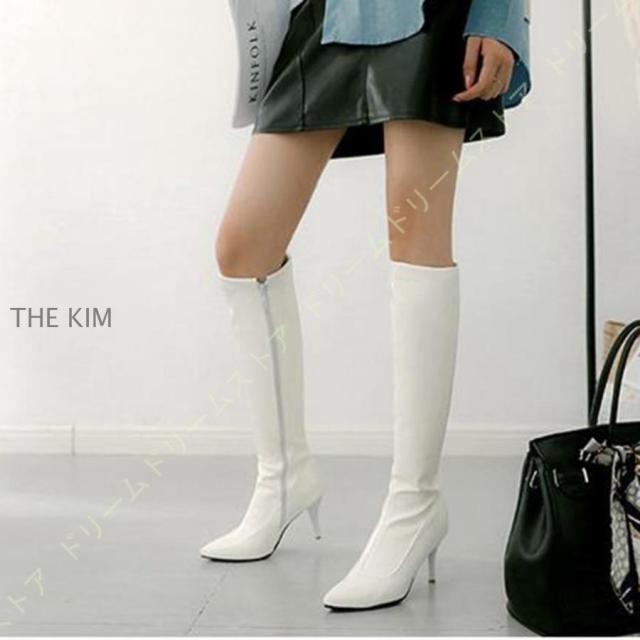 ロングブーツ レディース ピンヒール ニーハイブーツ ハイヒール ポインテッドトゥ 8.5cm ヒール ロングブーツ エナメル 黒 白 赤 ファッション サイドジップ