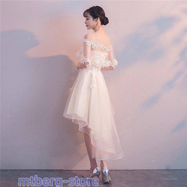 フィッシュテール パーティードレス レディース ワンピース S~2XL ミディアム ピンク アイボリー グレー ショート 結婚式 レースドレス_12